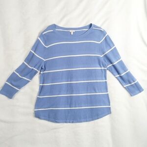Women's Talbots Blue and White Striped Long Sleeve Top Knit Shirt Size Large